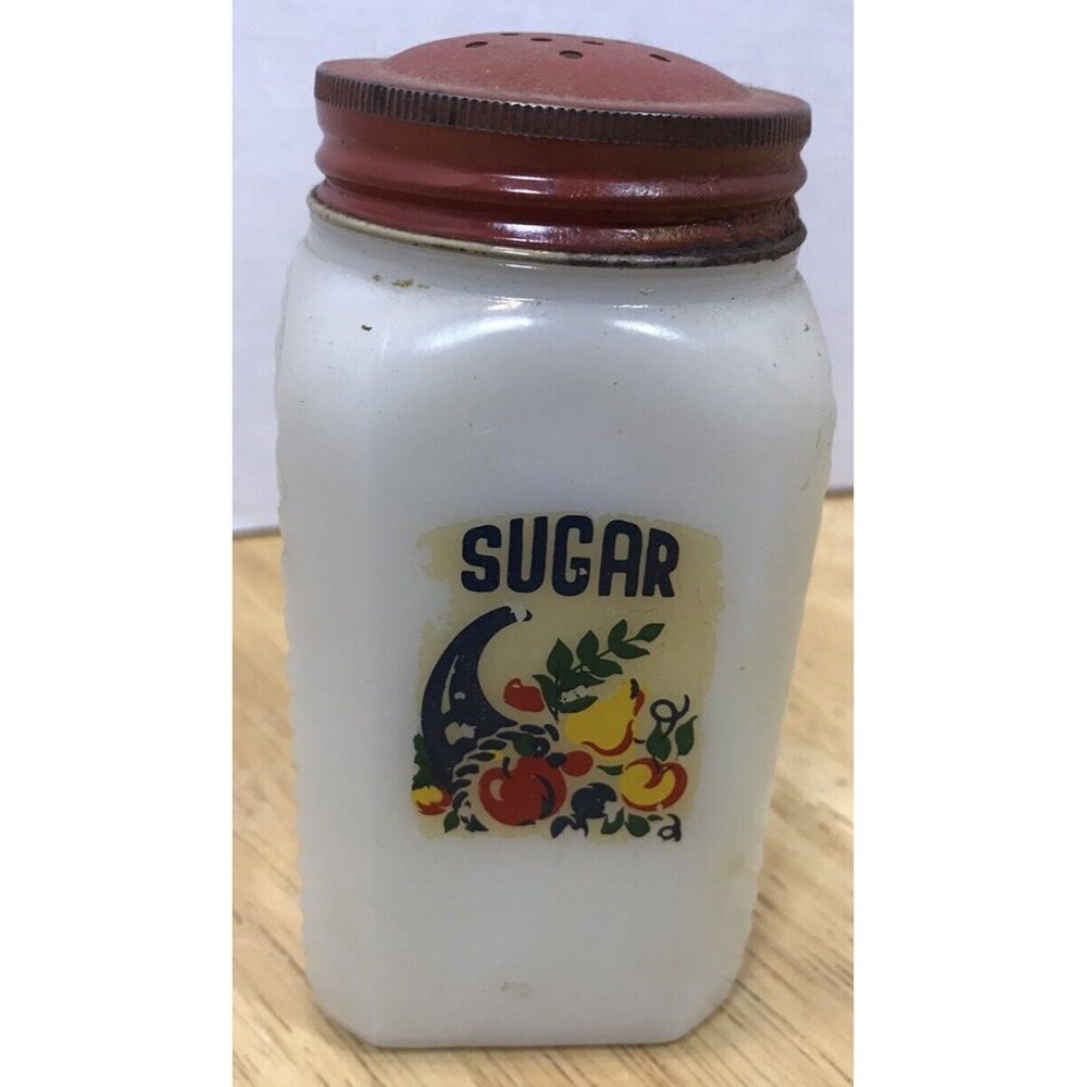 Vintage Hazel Atlas Sugar Shaker Cornucopia Pattern Milk Glass Kitchenware